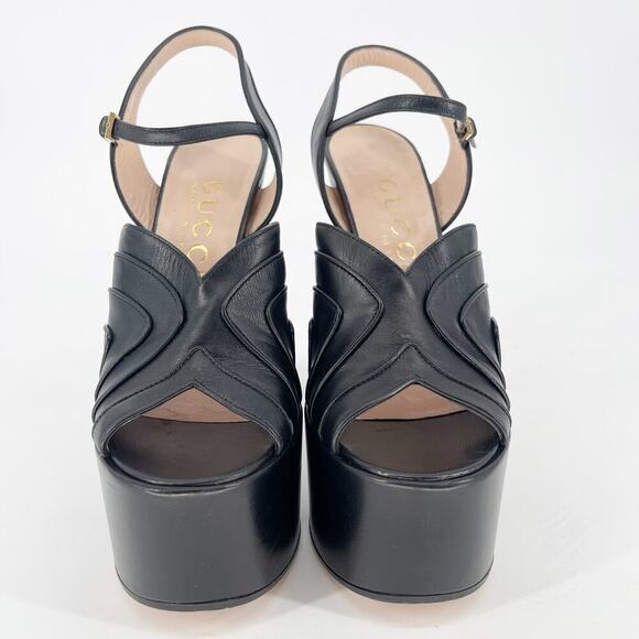 Gucci Black Malaga Kid Keyla Platform Ankle Strap Open Toe Sandal Heel EU 39 - Picture 6 of 15